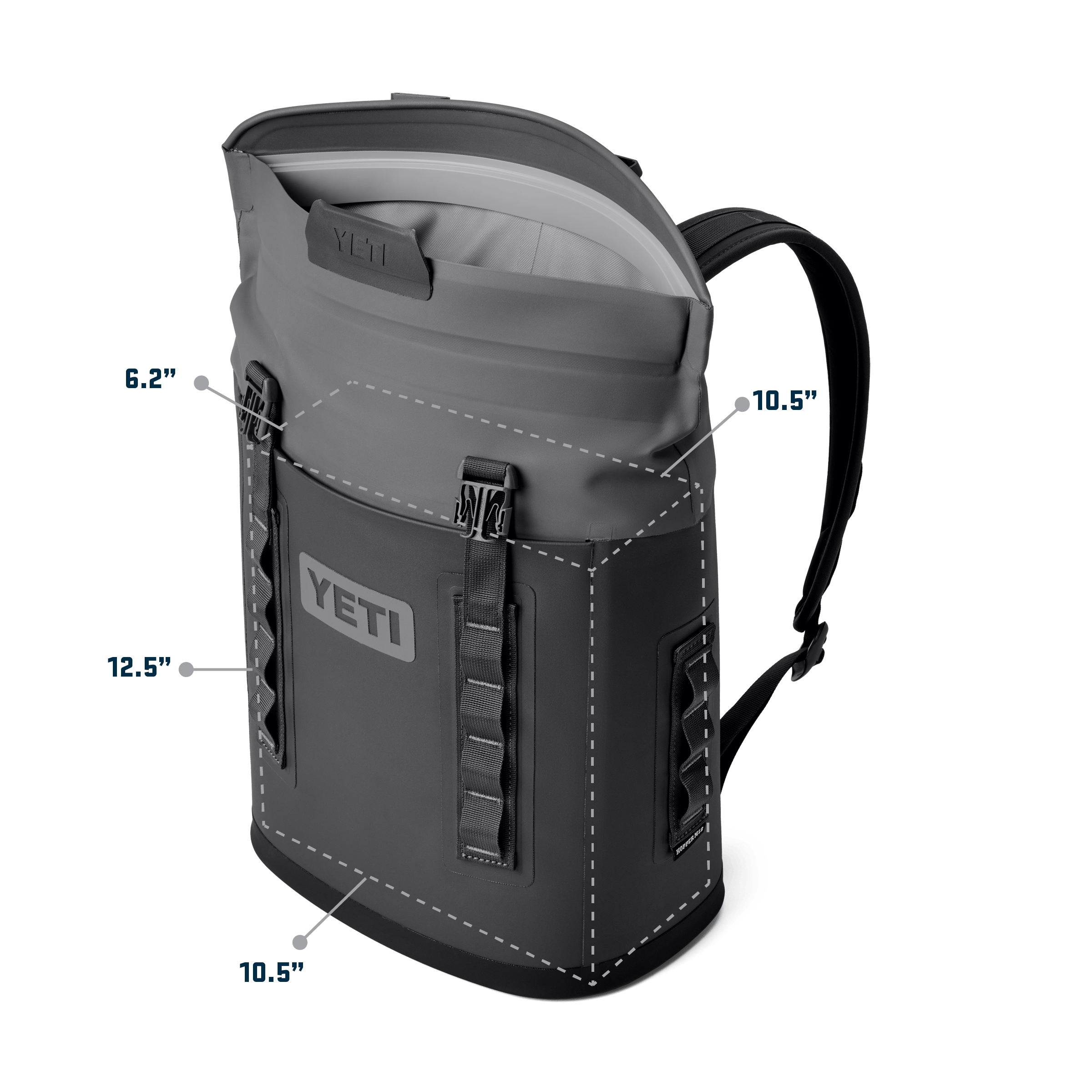 YETI Hopper® M12 Backpack Soft Cooler MSeries M12 soft cooler gray interior yeticoolershop.com