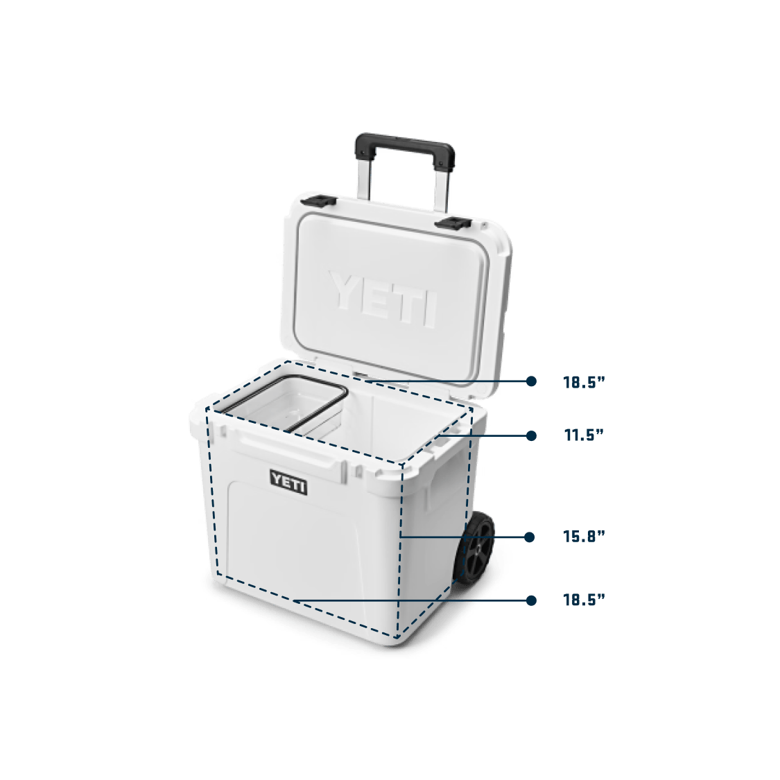 YETI Roadie® 60 Wheeled Cooler Roadie 60 hard cooler white interior mobile yeticoolershop.com