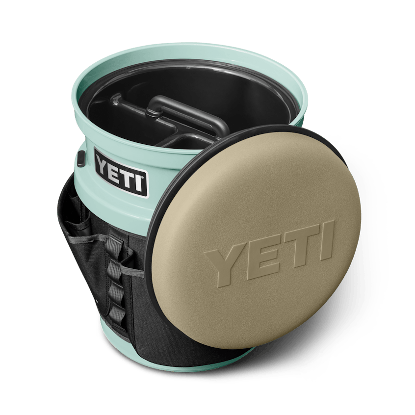 The Fully-Loaded Bucket With Tan Swivel Seat Site Studio Outdoor Living Loadout Bucket Swivel Seat Tan on Seafoam 3qter Loaded 10527 B 2400x2400 YETI Cooler Shop
