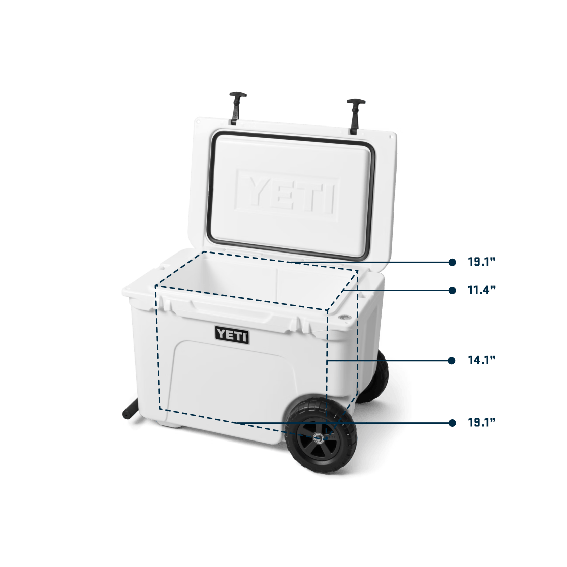 YETI Tundra Haul® Wheeled Cooler Tundra Haul hard cooler white interior mobile yeticoolershop.com