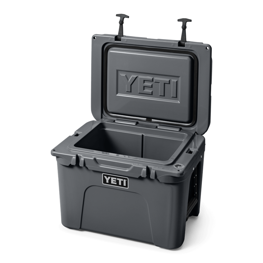 YETI Tundra® 35 Hard Cooler W 220078 1H23 Color Launch site studio Hard Coolers Tundra 35 Charcoal 3qtr Lid Up 3436 Primary B 2400x2400 yeticoolershop.com