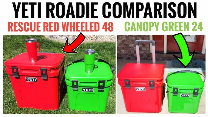 A size comparison chart visual showing the different yeti roadie dimensions for the 24 48 and 60 models