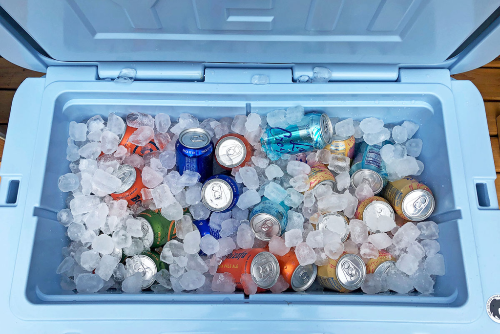 Expertly packed yeti sherpa cooler showing the correct ice to food ratio for maximum cooling