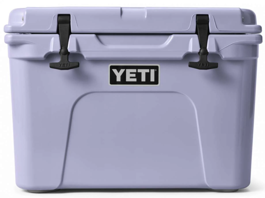 Detailed view of a yeti cooler gray showing rugged storage features and thick insulation.