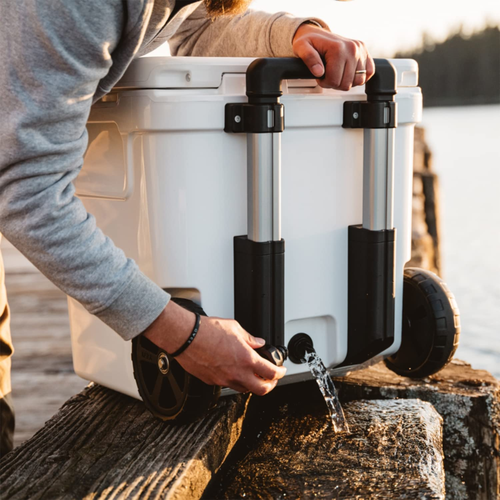 The leakproof drain system of a yeti 60 being used after a camping trip
