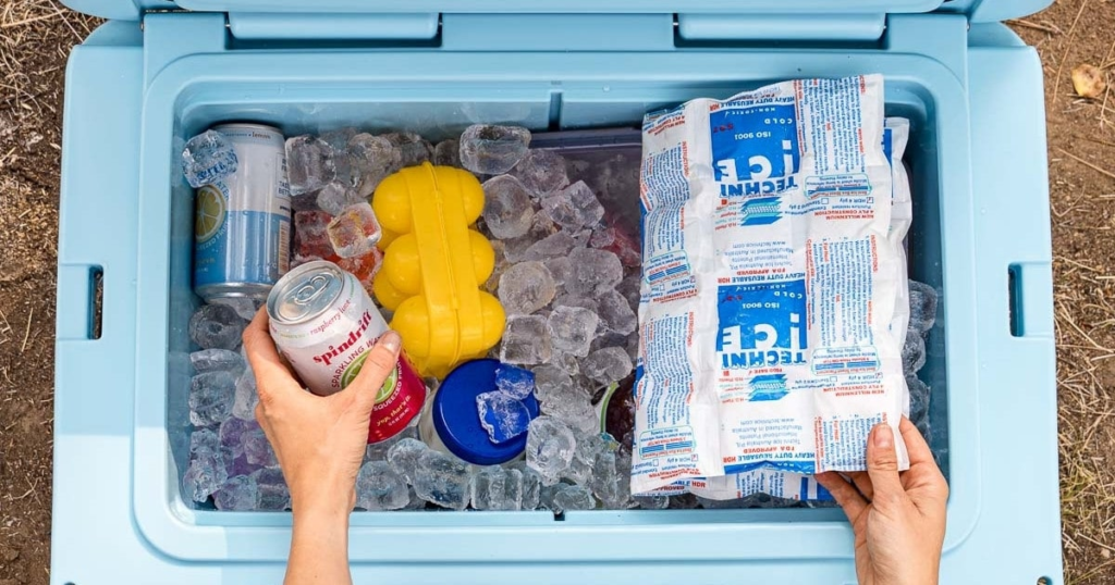 A perfectly packed yeti insulated cooler showing organized storage for a long lasting chill.