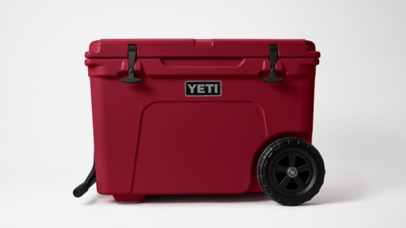 Durable wheels of a YETI Roadie 60 found during a limited time offer