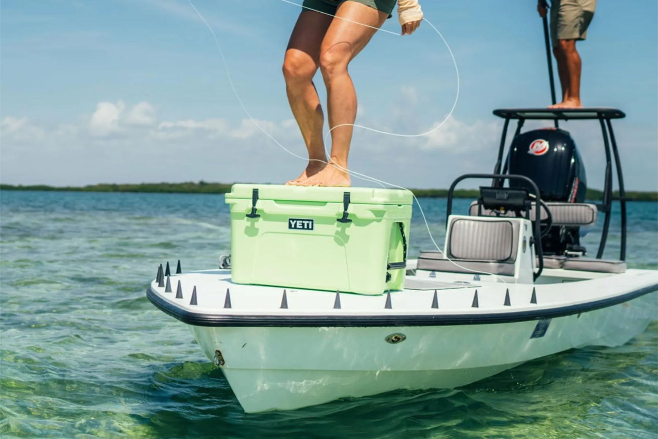 The yeti 250 tundra positioned on a boat deck as a heavy duty storage solution for maritime use